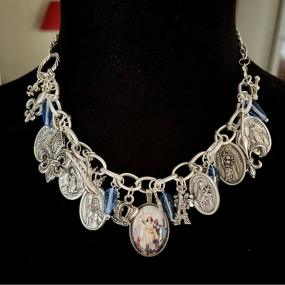 Charm Bracelet Joan of Arc, French Saints, Vintage Czech Glass